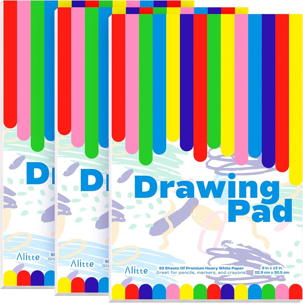 Drawing Pad for Kids, 3-Pack (9x12) Drawing Paper with Easy-Tear Pages - 50 Sheets - Kids Art Supplies | Sketch Pad for Drawing and Coloring - Ideal for Children and Toddlers
